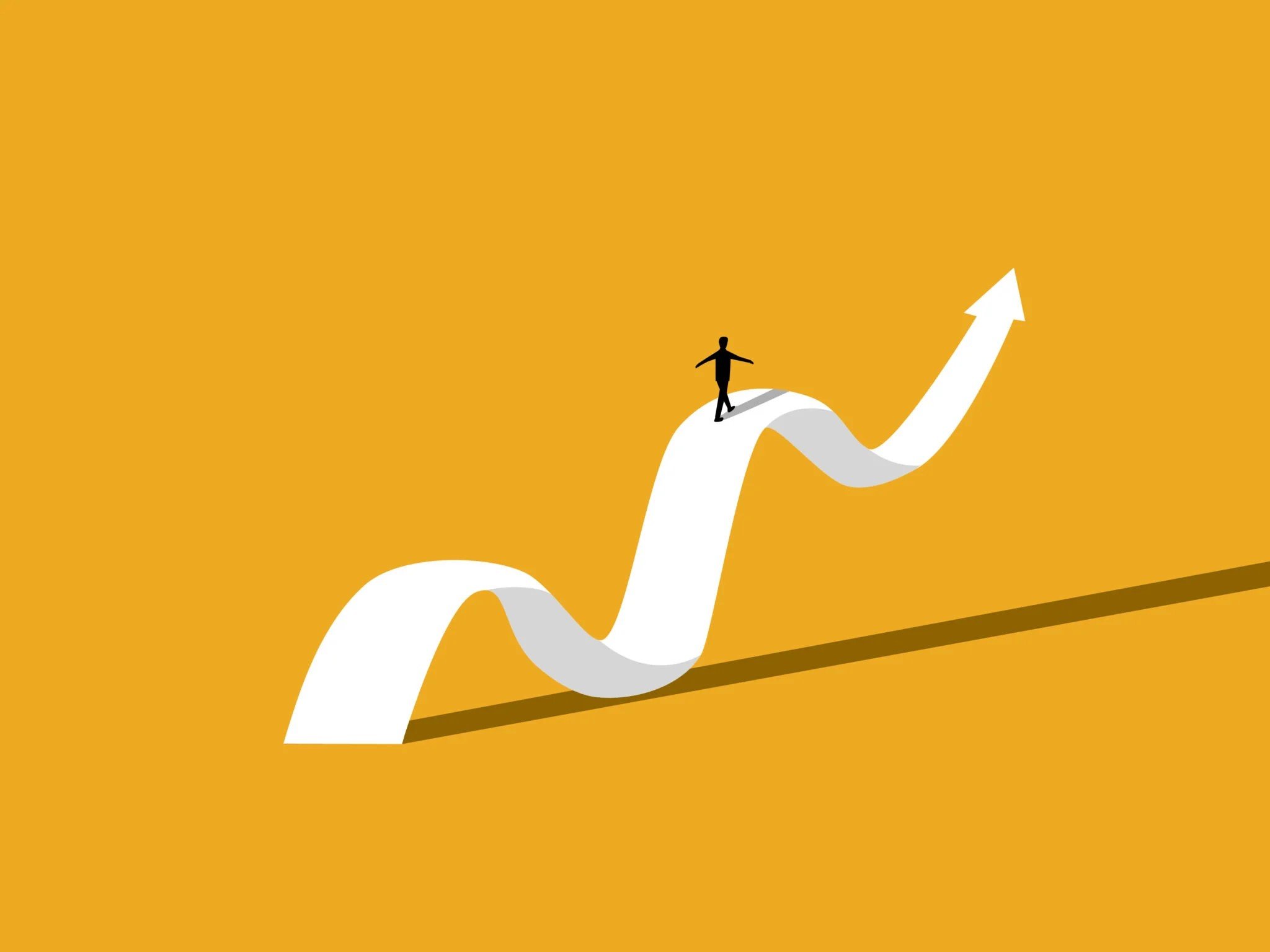 Illustration of person walking down arrow