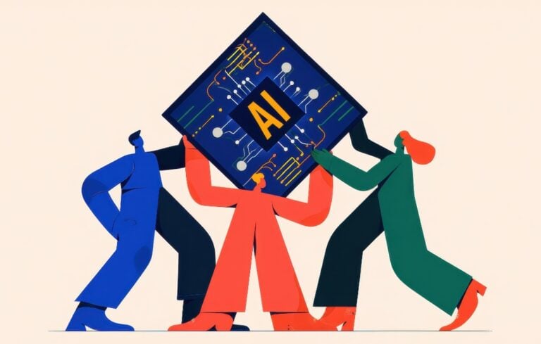 Downloaded Save to Library Preview Crop Find Similar File #: 1377662621 Diverse team collaboration lifting ai conceptual artwork for innovation and technology