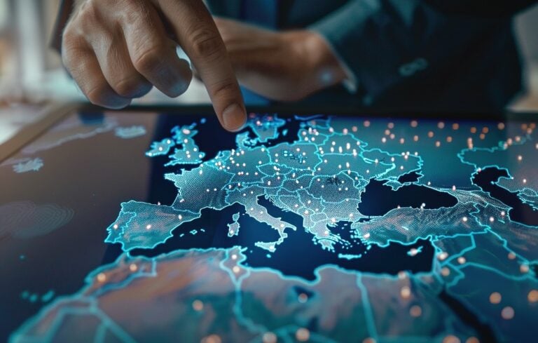 Man looking at europe on map