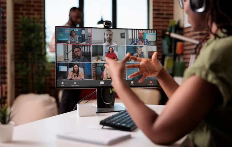 Woman on virtual meeting